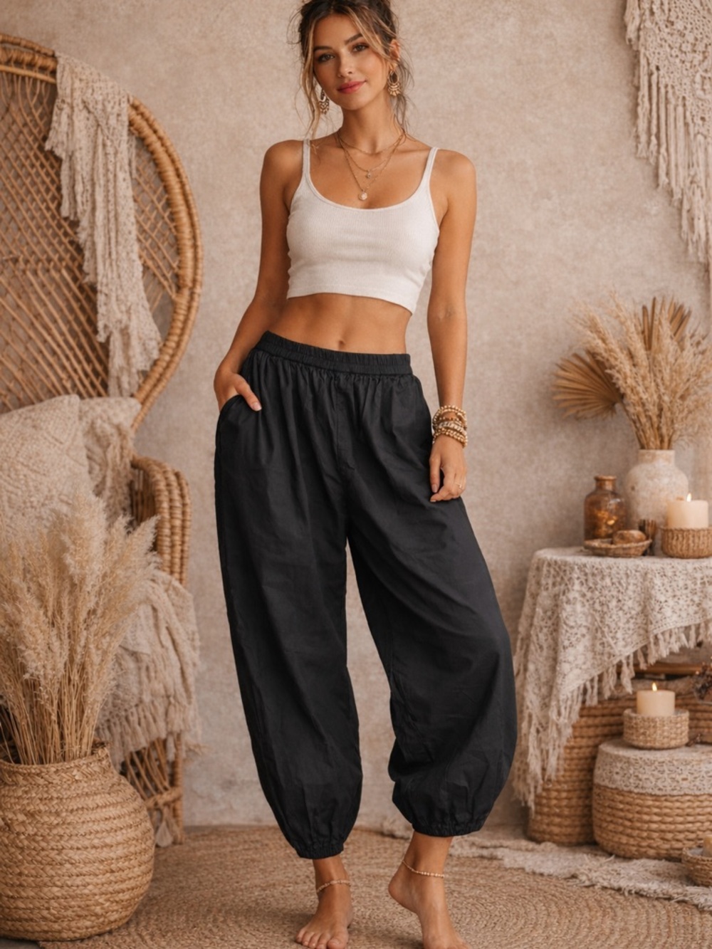 Rhea Black Harem Pants NWT XL 100% Cotton Boho Relaxed Fit